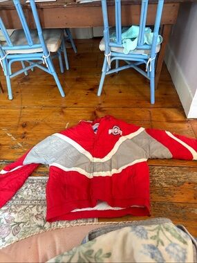 Ohio State Red Puffer Jacket with Gray Chevron Panels